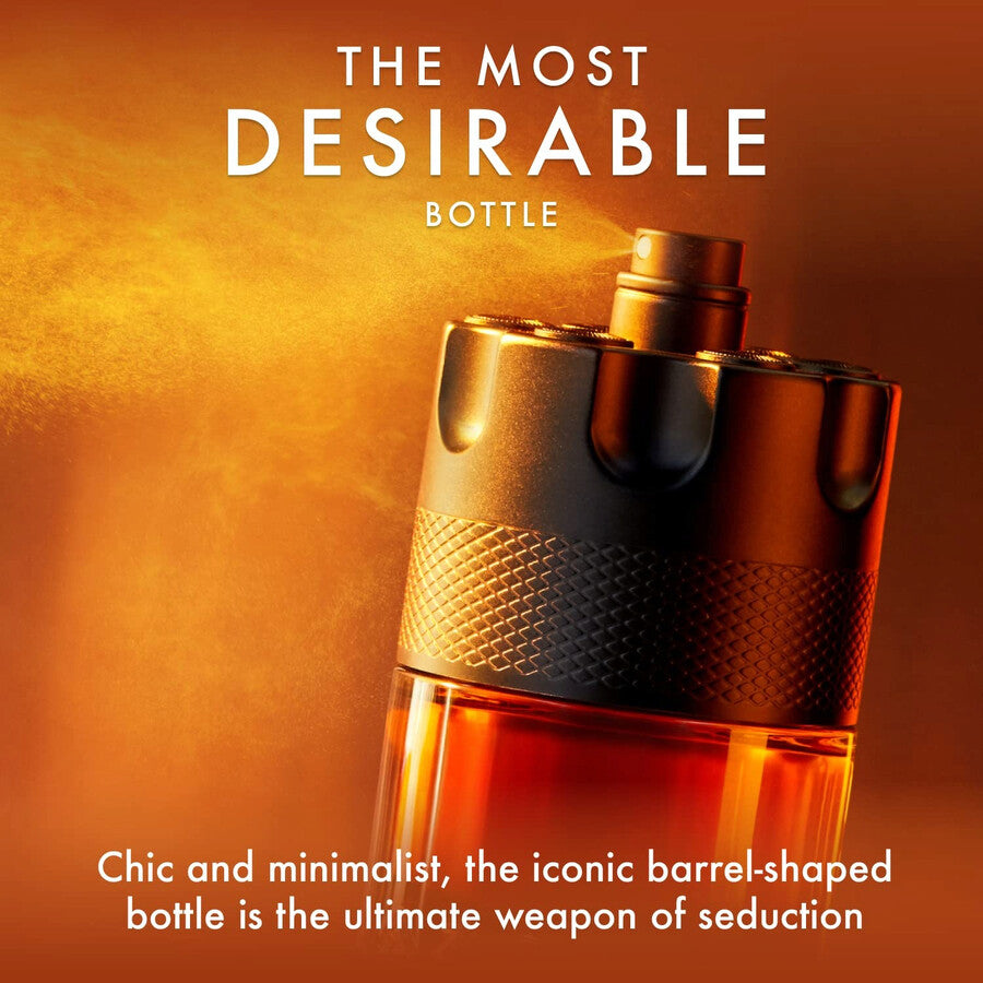 Barrel-shaped bottle with gold cap on an orange background, text 'The Most Desirable Bottle'.