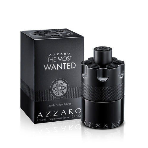 Azzaro The Most Wanted perfume bottle and packaging on a white background