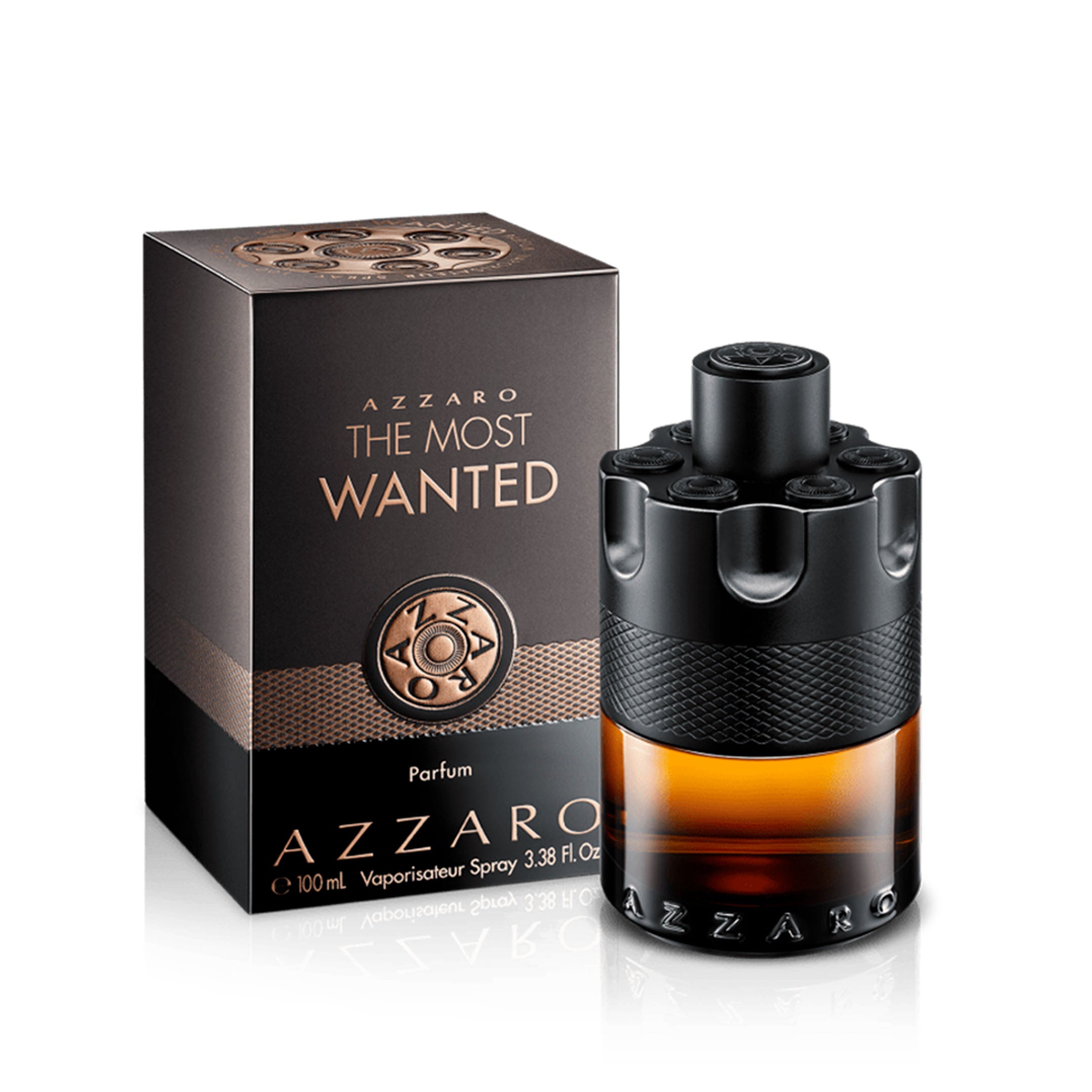 Azzaro The Most Wanted perfume bottle and packaging on a white background